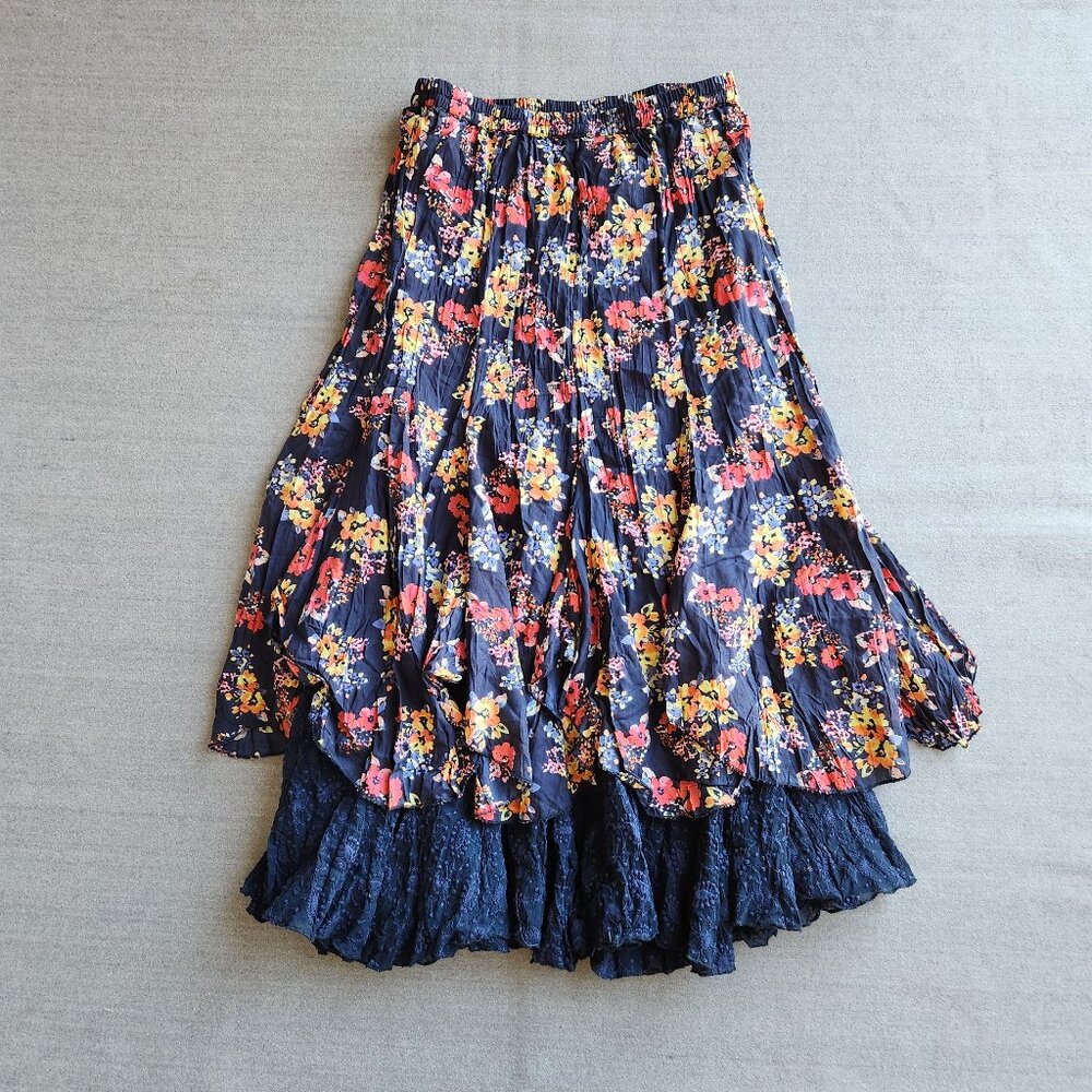 NWoT ANU by Natural Floral Lace Layer Midi Skirt Elastic-Waist Multicolor